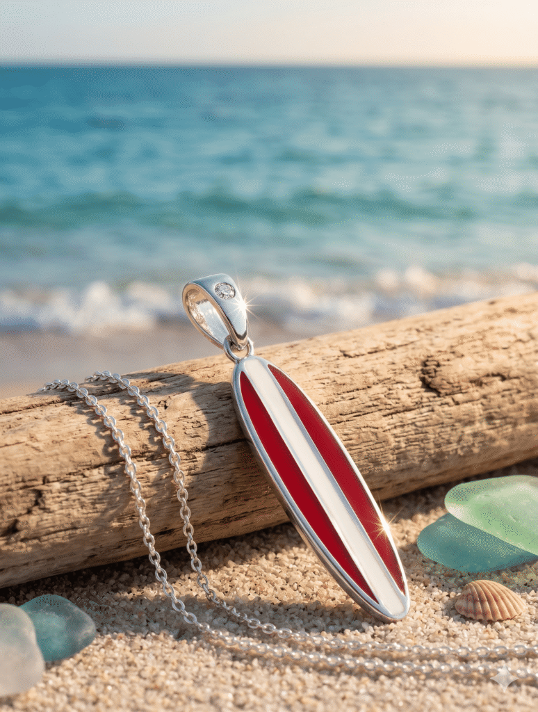 Silver pendant "Longboard" with enamel and cubic zirconia (Copy)