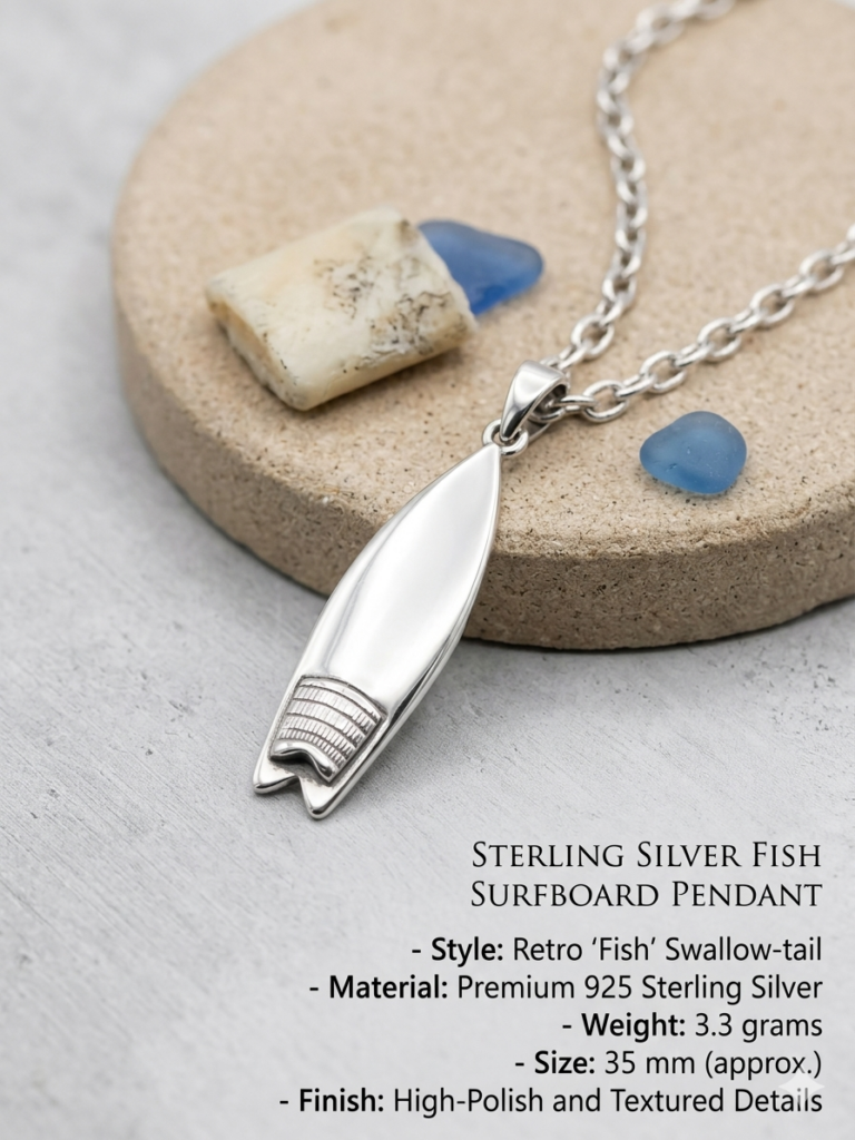 Sterling Silver Fish Surfboard Pendant